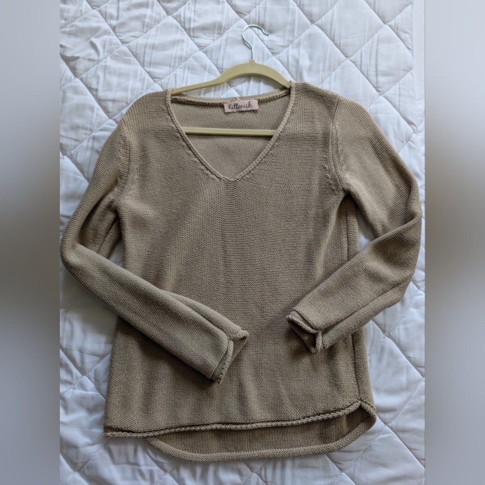 Kittenish Tan V-Neck Sweater